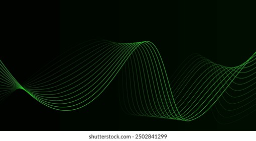 Dark background Green Turquoise wave lines. Flowing waves design Abstract digital equalizer sound wave. Flow. Line Vector illustration for tech futuristic innovation concept background Graphic design