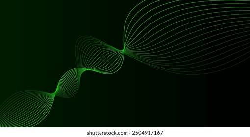 Dark background Green Turquoise wave lines. Flowing waves design Abstract digital equalizer sound wave. Flow. Line Vector illustration for tech futuristic innovation concept background Graphic design