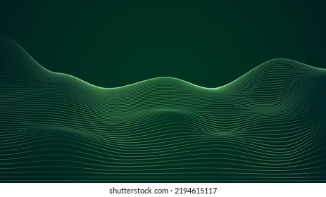 Dark background Green wave lines. Flowing waves design Abstract digital wave. Flow. Line Vector illustration for tech futuristic innovation concept background. Graphic design EPS 10 Gradient. Green