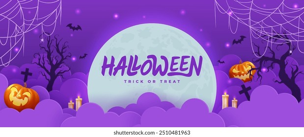 Dark background Halloween banner template on spooky elements. Perfect as website background or Halloween themed banner design.