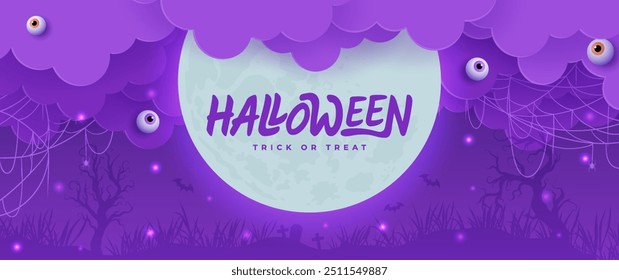 Dunkler Hintergrund Halloween Banner Vorlage auf gespenstischen Elementen. Perfekt als Website-Hintergrund oder Halloween-Themen-Banner-Design.