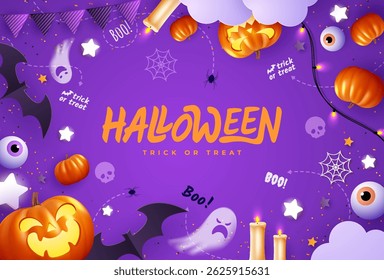 Dark background Halloween banner template on spooky elements. Perfect as website background or Halloween themed banner design.