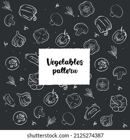 Dark background with hand drawn vegetables