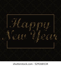 dark background with happy new year text writen in golden style
