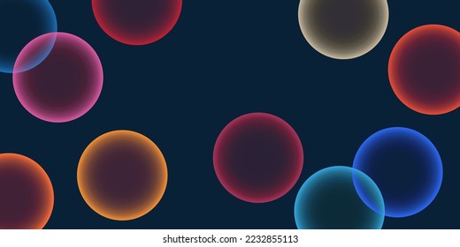 Fondo oscuro, diseño de encabezado o de pancarta con grandes burbujas de distintos colores patrón - Plantilla creativa multipropósito para Web con espacio de copia en formato vectorial editable