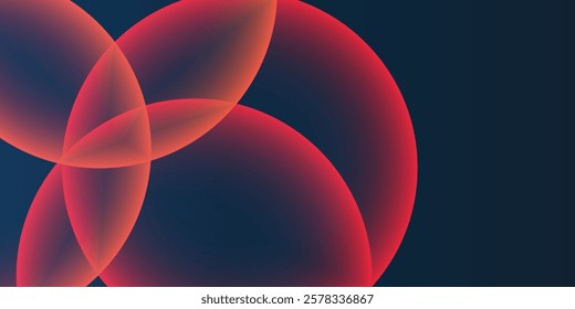 Dark Background, Header or Banner Design with Large Red and Purple Overlaying Globes, Bubbles Pattern - Multi Purpose Creative Wide Scale Template for Web with Copyspace in Editable Vector Format