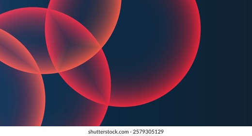 Dark Background, Header or Banner Design with Large Red and Purple Overlaying Globes, Bubbles Pattern - Multi Purpose Creative Wide Scale Template for Web with Copyspace in Editable Vector Format