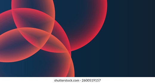 Dark Background, Header or Banner Design with Large Red and Orange Overlaying Globes, Bubbles Pattern - Multi Purpose Creative Wide Scale Template for Web with Copyspace in Editable Vector Format