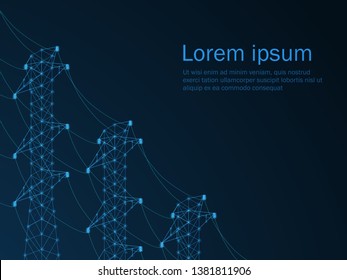 Dark background with High Voltage Power Pylon in isometric style. Steel Powerline Generator. Vector illustration 
