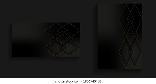 Dark background with illustration of several golden colored squares with shadows for card background, banner, social media background, web background, cover