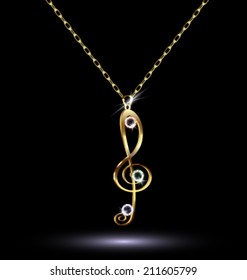dark background and jewelry chains and pendant-a treble clef