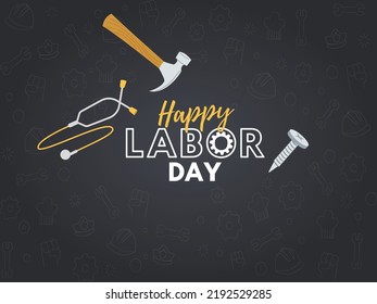 Dark background of labor day sketches. Flat Illustrated Happy Labor Day 