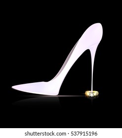 dark background and the ladys white shoe, the jewel golden ring