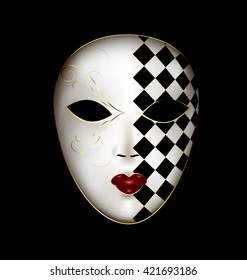 dark background and the large white-golden carnival mask