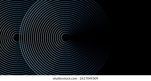 Dark Background with Layers of Large Concentric Circles in White and Grey Creating a Dynamic Geometric Overalpping Pattern - Creative Vector Design