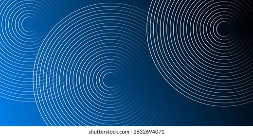 Fundo escuro com camadas de grandes círculos concêntricos acesos em branco e cinza criando um padrão geométrico dinâmico sobreposto - design de vetor criativo