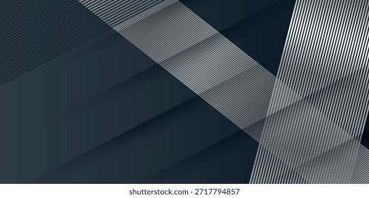 Fundo escuro com decoração de listras metálicas luxuosas e modernas. Padrão de linha de prata com efeito zero para capas, brochuras, banners, promoções, apresentações e sites. EPS. 3