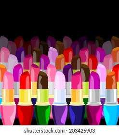 dark background with many abstract varicoloured lipsticks