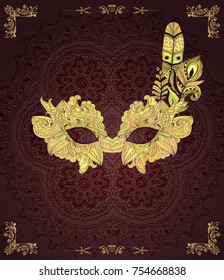 Dark background with mask with feathers