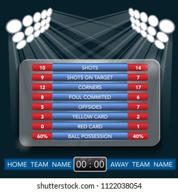 Dark background with match statistics and lights