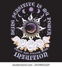 dark background mystic flame moon and roses design