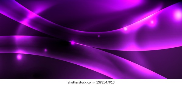 Dark background with neon color waves, vector design template