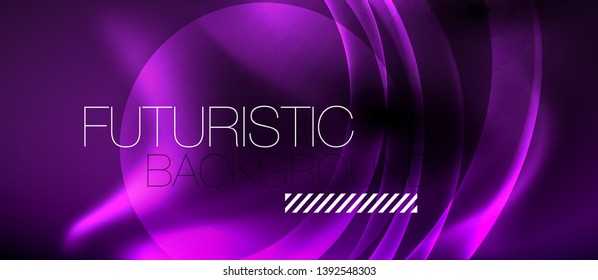 Dark background with neon color waves, vector design template