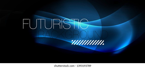 Dark background with neon color waves, vector design template
