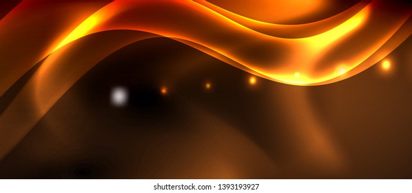 Dark background with neon color waves, vector design template
