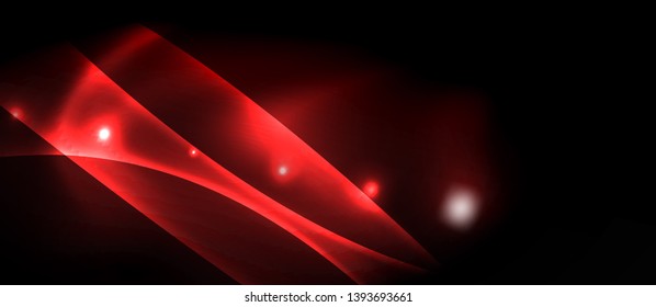 Dark background with neon color waves, vector design template
