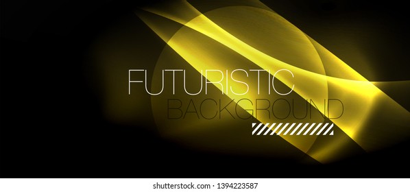 Fondo oscuro con ondas de color neón, plantilla de diseño vectorial