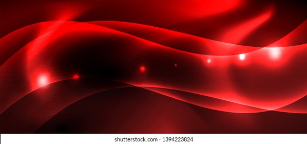 Dark background with neon color waves, vector design template