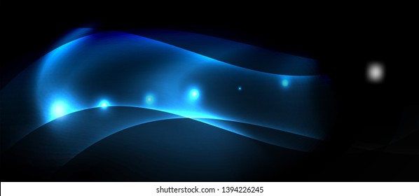 Dark background with neon color waves, vector design template