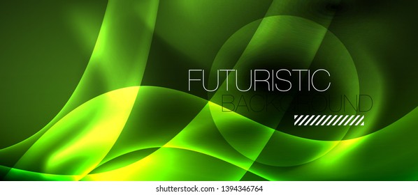 Dark background with neon color waves, vector design template