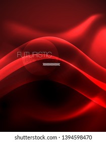 Dark background with neon color waves, vector design template