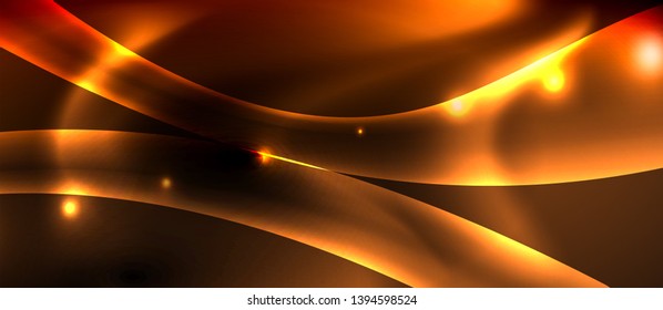 Dark background with neon color waves, vector design template