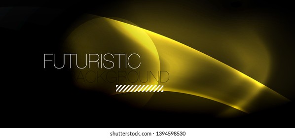 Dark background with neon color waves, vector design template