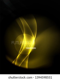 Fondo oscuro con ondas de color neón, plantilla de diseño vectorial