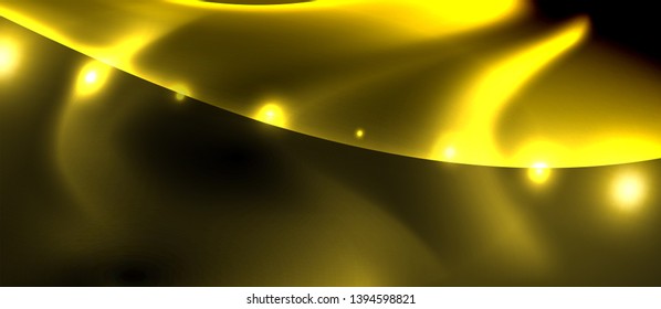 Fondo oscuro con ondas de color neón, plantilla de diseño vectorial