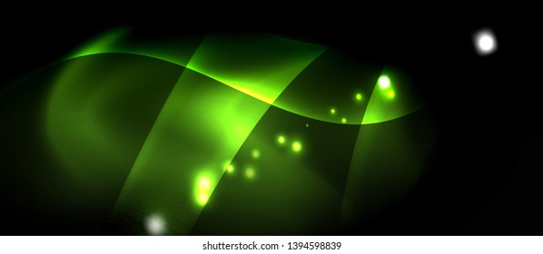 Dark background with neon color waves, vector design template