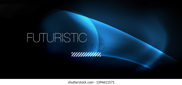 Dark background with neon color waves, vector design template