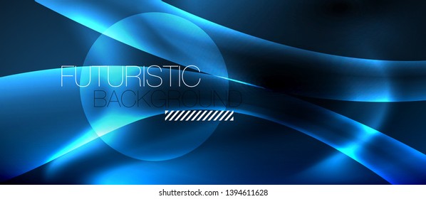 Fondo oscuro con ondas de color neón, plantilla de diseño vectorial