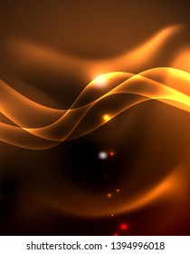 Dark background with neon color waves, vector design template