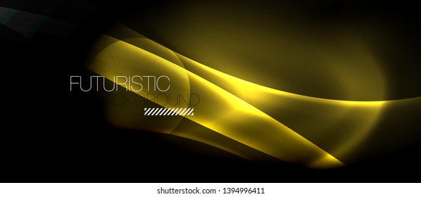 Fundo escuro com ondas de cor neon, modelo de design vetorial