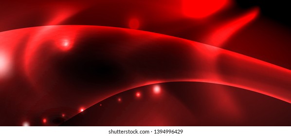Dark background with neon color waves, vector design template