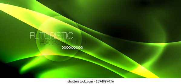 Dark background with neon color waves, vector design template