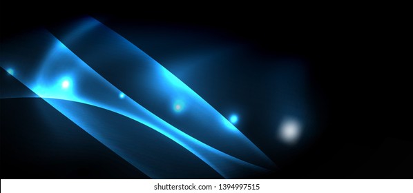Dark background with neon color waves, vector design template