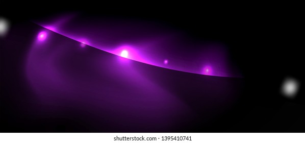 Dark background with neon color waves, vector design template