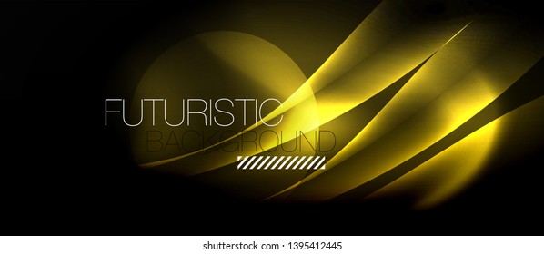 Dark background with neon color waves, vector design template
