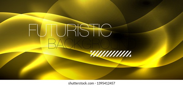 Dark background with neon color waves, vector design template